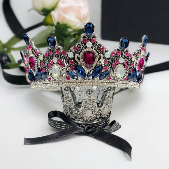 Purple Crown, Royal Queen Crown, Princess Birthday Crown, Blue Crystal Crown - Picture 9 of 9